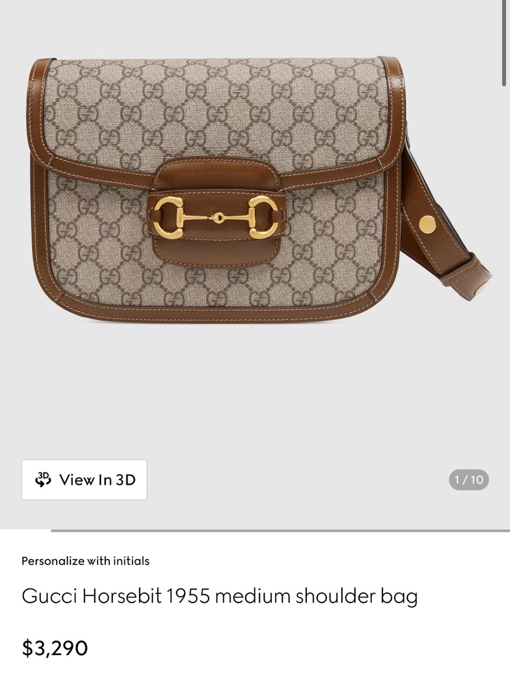 Gucci Supreme 1955 Horsebit Shoulder Bag with White Trim, Deadstock, Medium - Picture 10 of 10
